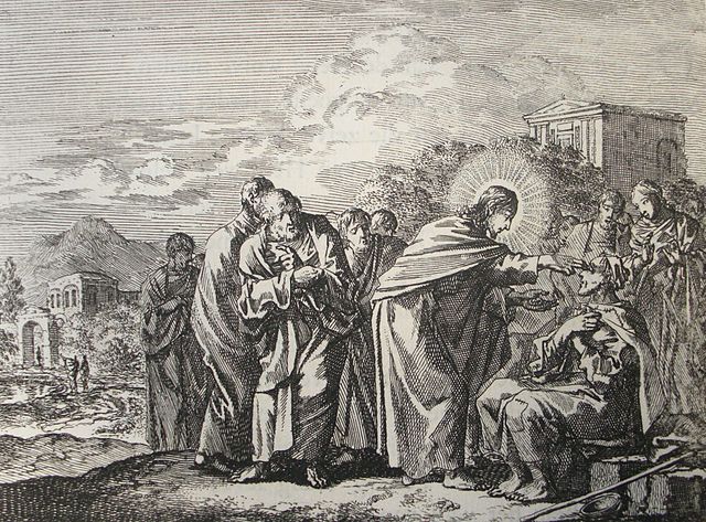 640px Jesús 14. La curación de un ciego de nacimiento, de Jan Luyken. Colección Phillip Medhurst